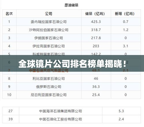 全球鏡片公司排名榜單揭曉！